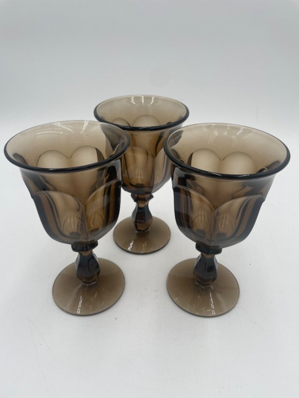 Imperial Glass Ohio Old Williamsburg Smoke Water Goblets Stem Wine Glasses Set o